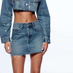 raw edge denim skirt