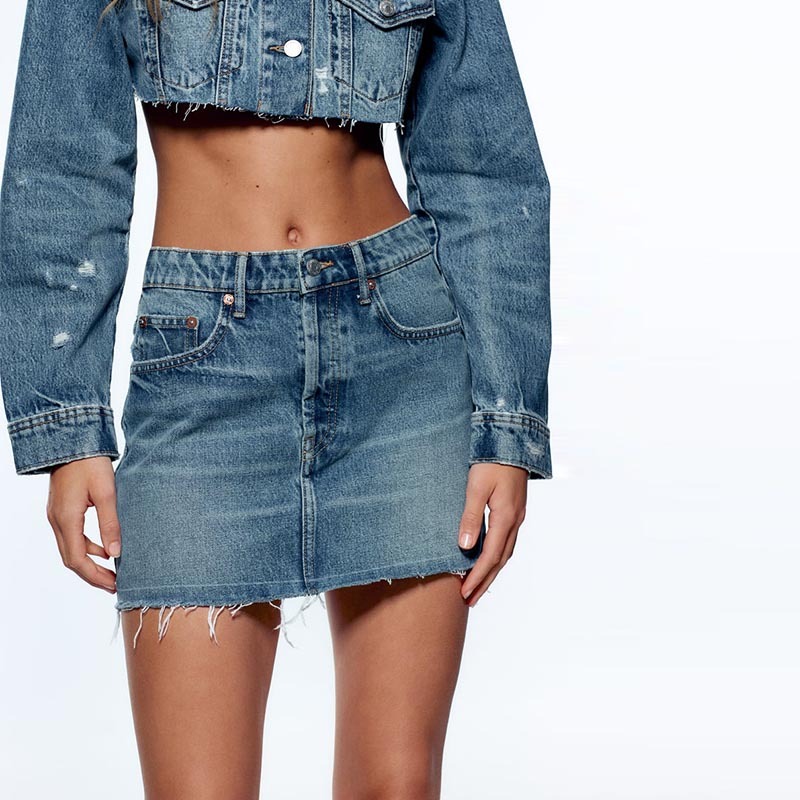 raw edge denim skirt
