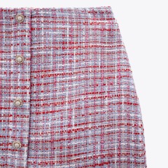 faux pearl button textured skirt