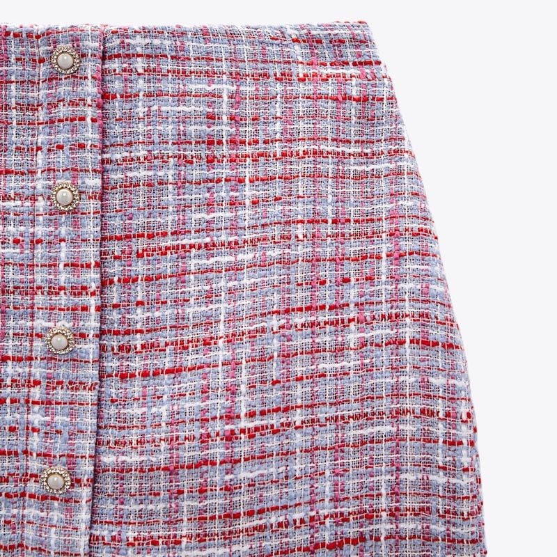 faux pearl button textured skirt