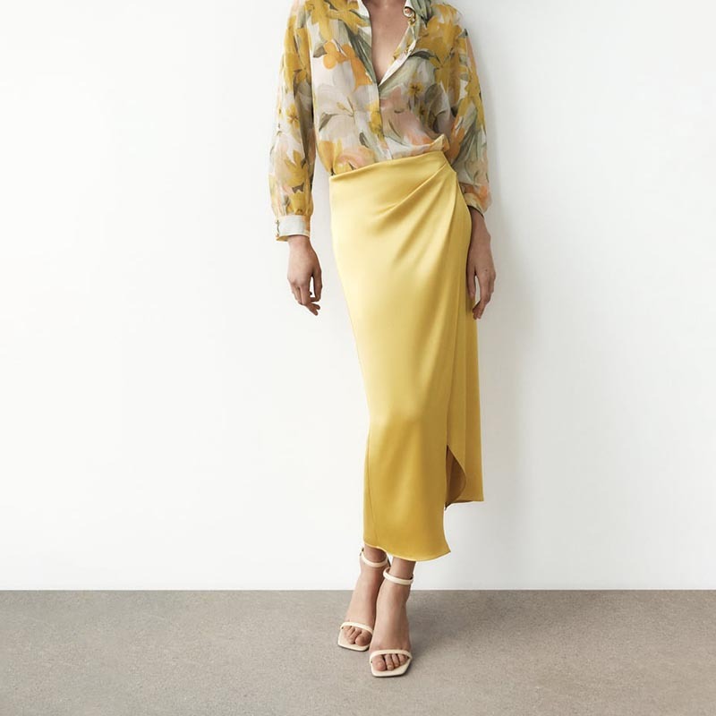 Pleated silk-satin skirt