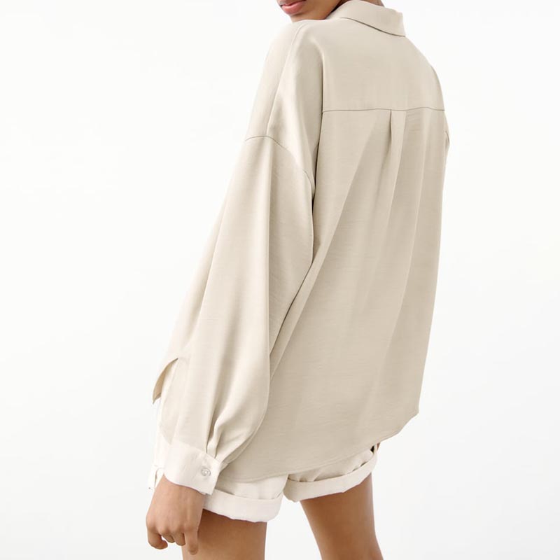 Dropped Sleeve Silk-Satin Shirt