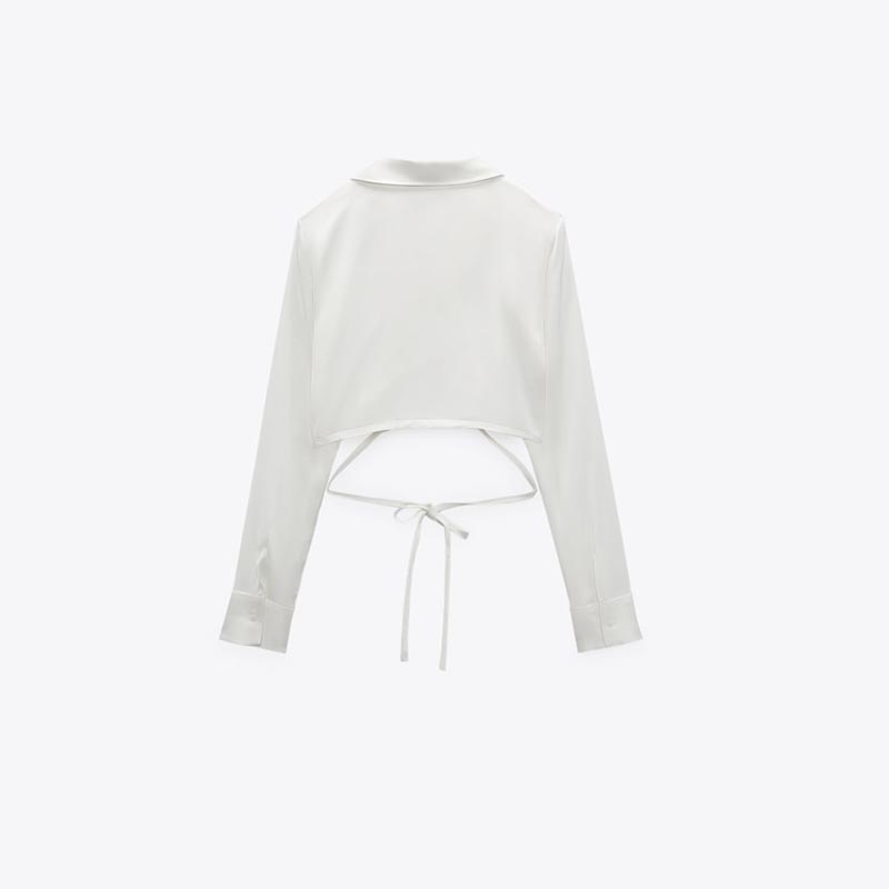 silk-satin cropped shirt