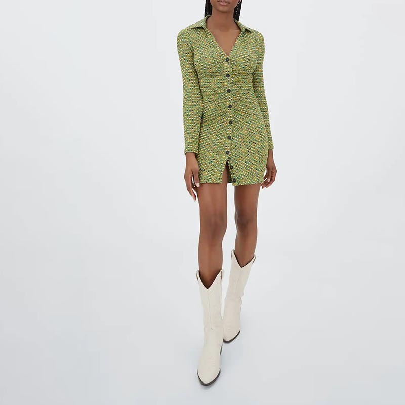 Space-dyed gathered POLO shirt dress