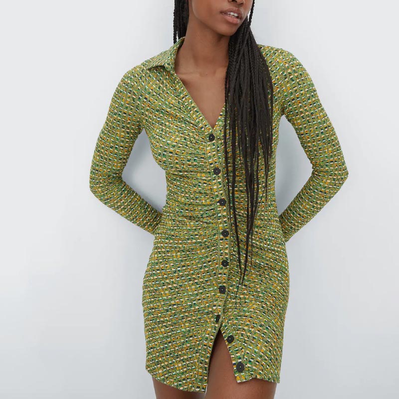 Space-dyed gathered POLO shirt dress