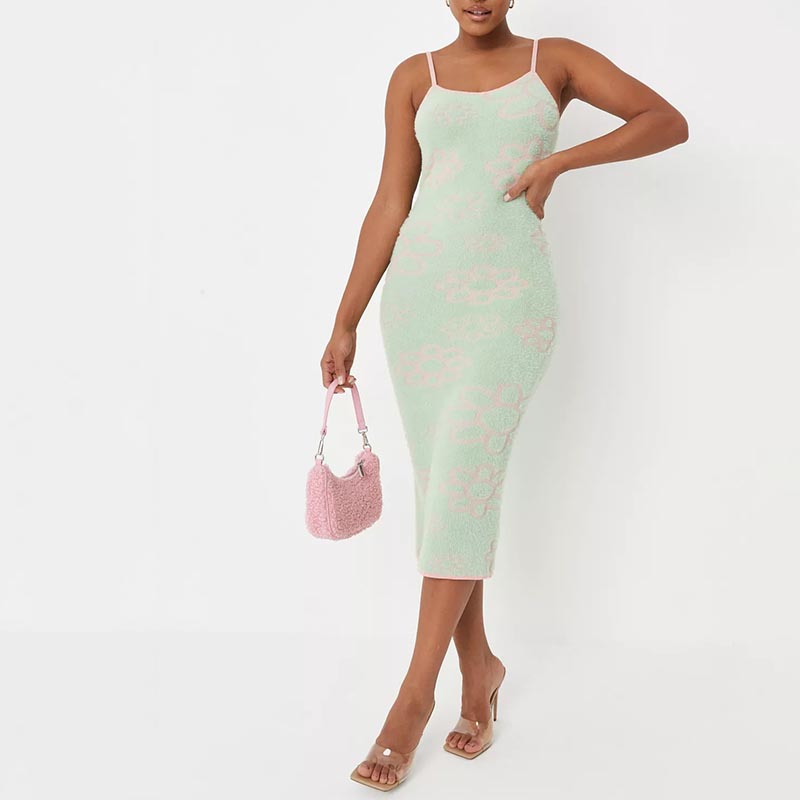 mint daisy print cami fluffy knit midaxi dress