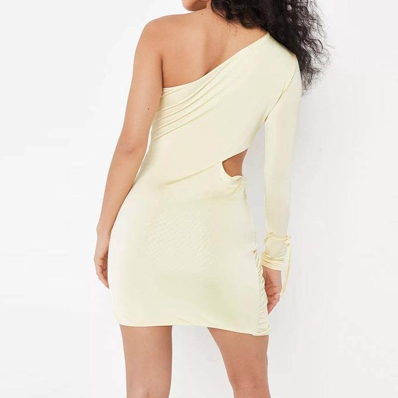 blush snake print one shoulder cut out mesh mini dress