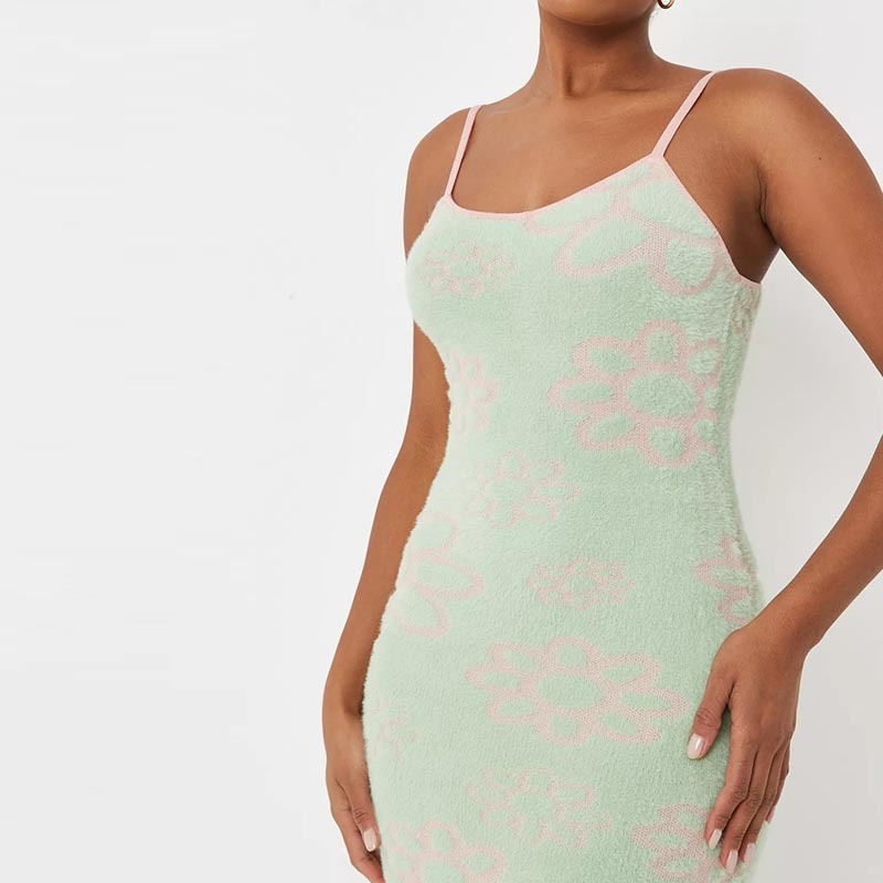 mint daisy print cami fluffy knit midaxi dress