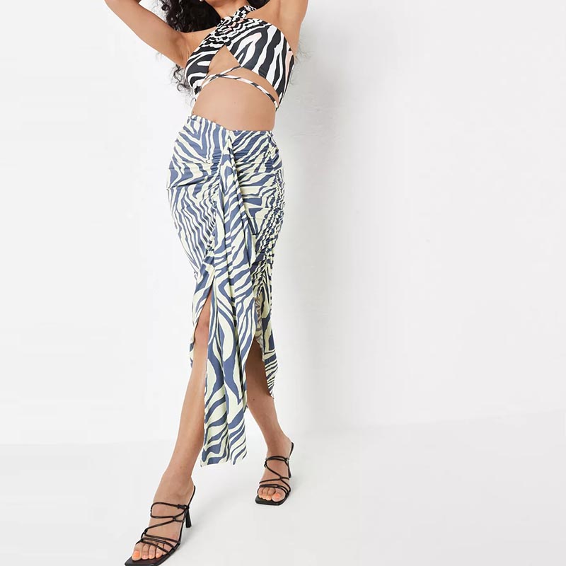 lime zebra print ruched draped panel slinky midaxi skirt