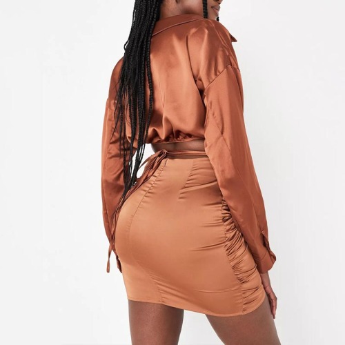 chocolate ruched satin mini skirt
