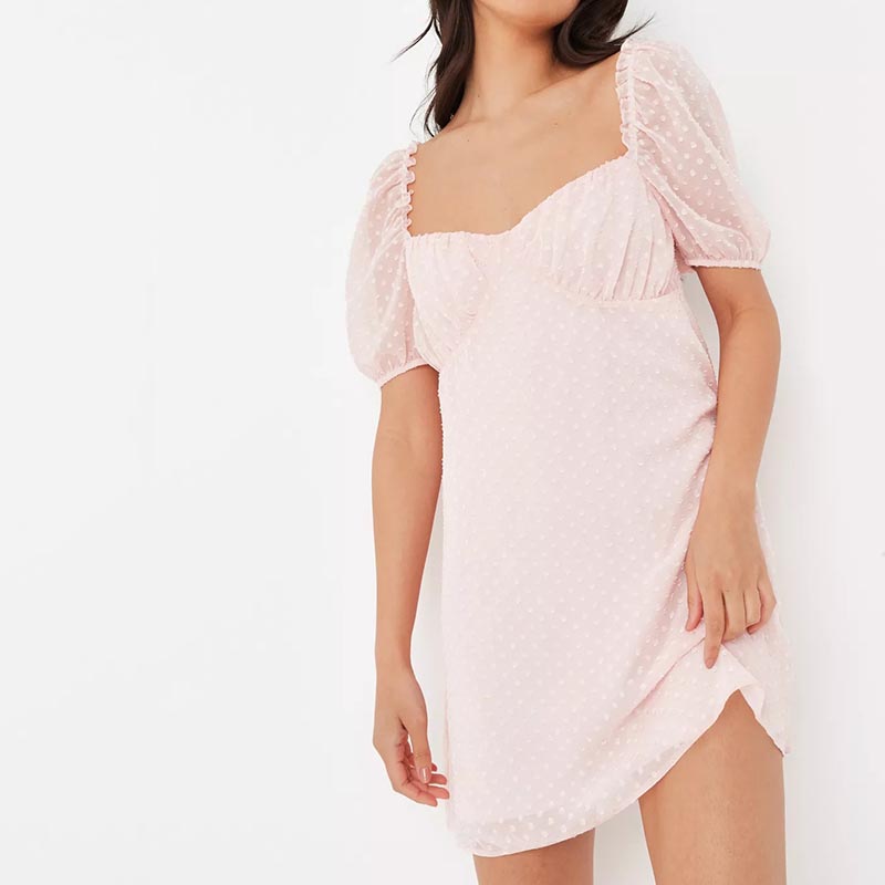 pink dobby mesh milkmaid mini dress