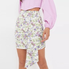 cream floral print drape mini skirt