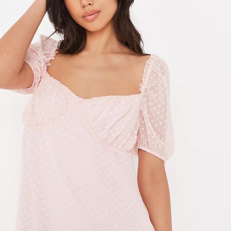pink dobby mesh milkmaid mini dress