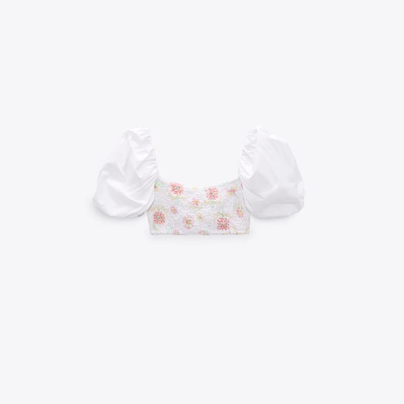 Floral-print poplin crop top