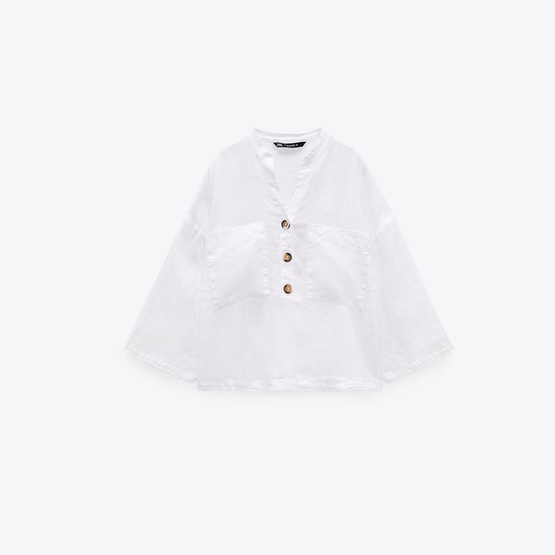 Button-embellished linen top