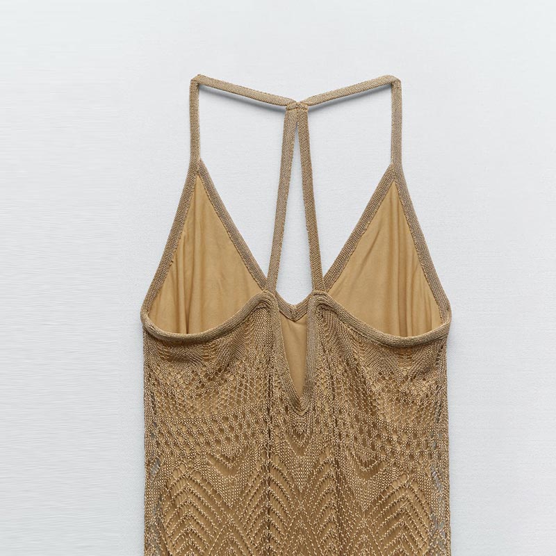 Metallic thread cutout dress