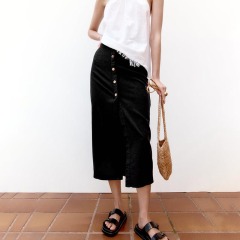 Linen-blend straight skirt