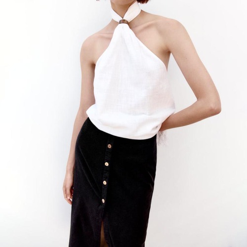 Linen-blend straight skirt