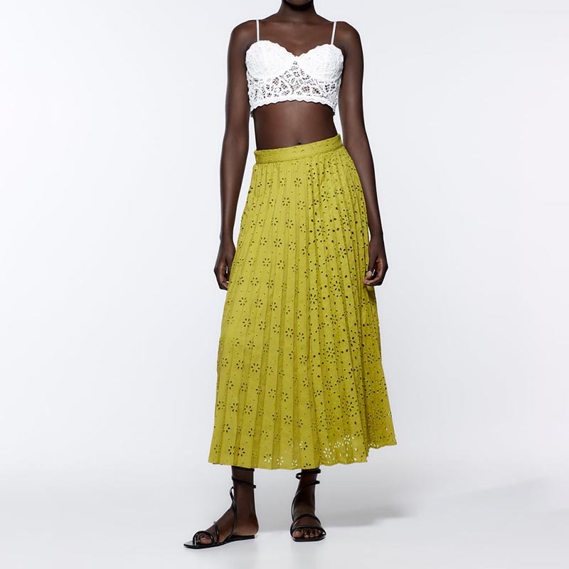 embroidered pleated skirt