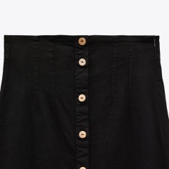 Linen-blend straight skirt