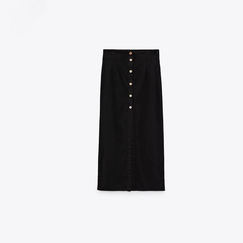 Linen-blend straight skirt