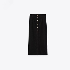 Linen-blend straight skirt