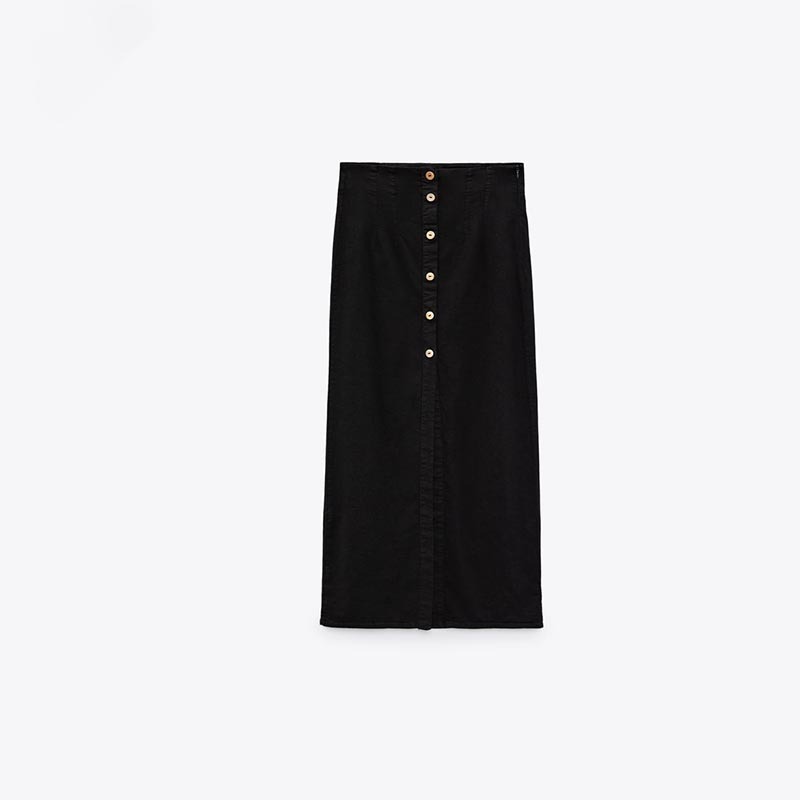 Linen-blend straight skirt