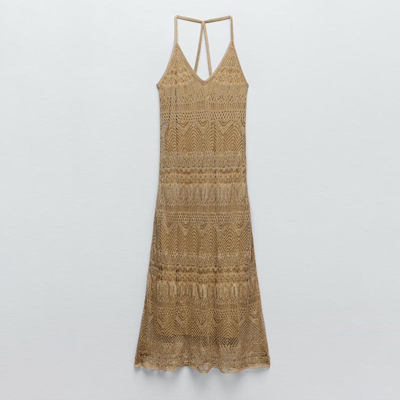Metallic thread cutout dress