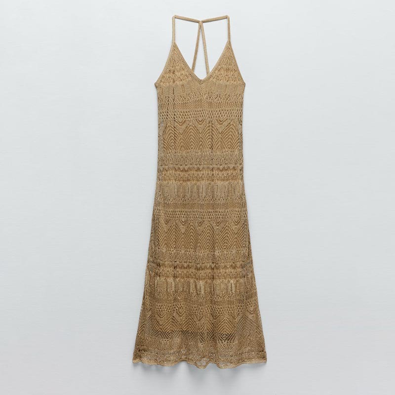Metallic thread cutout dress