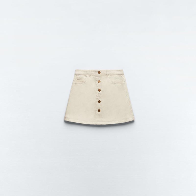 Gold-Breasted Denim Mini Skirt