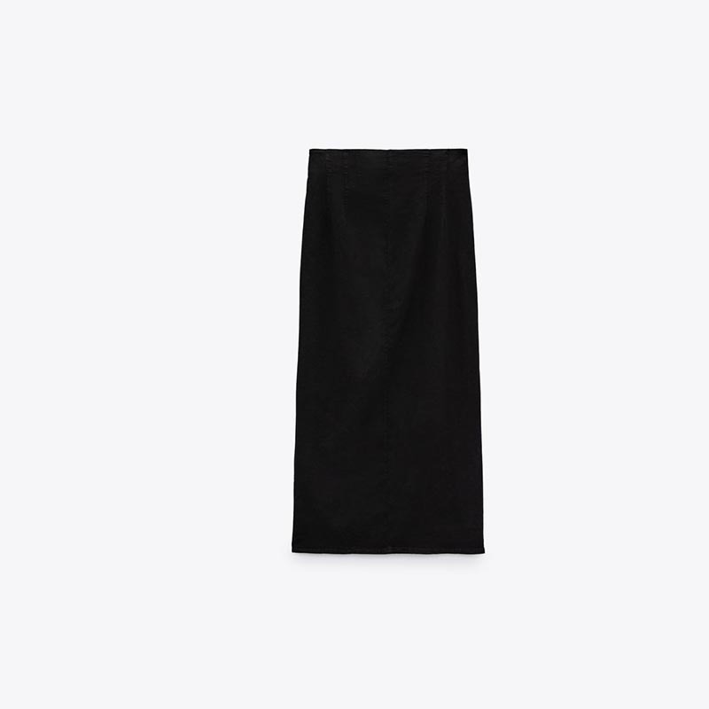 Linen-blend straight skirt