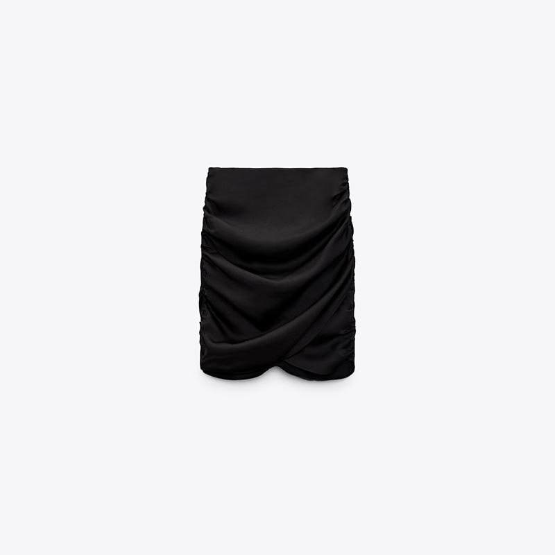 ruched silk-satin skirt
