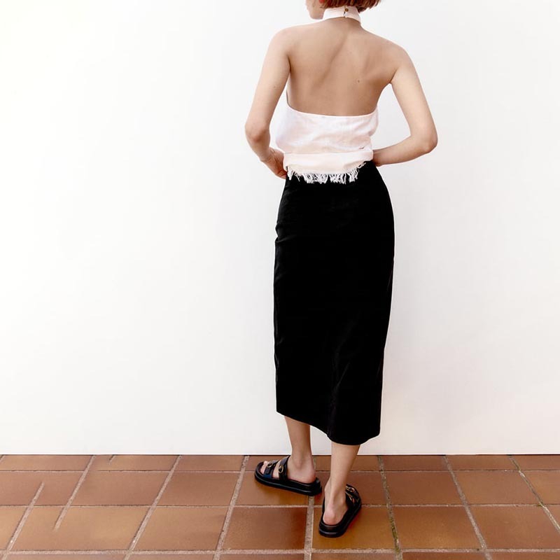Linen-blend straight skirt