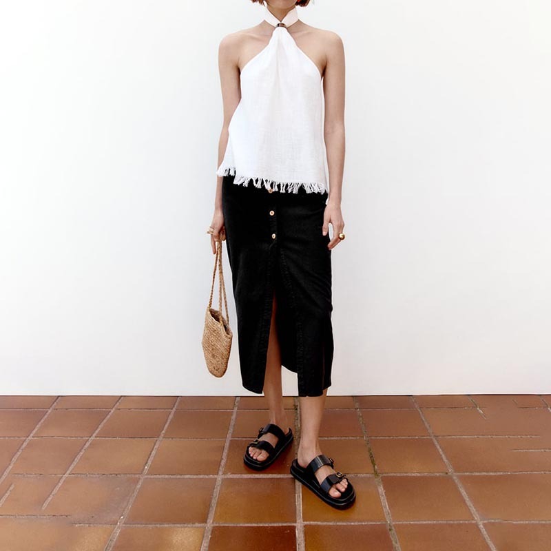 Linen-blend straight skirt