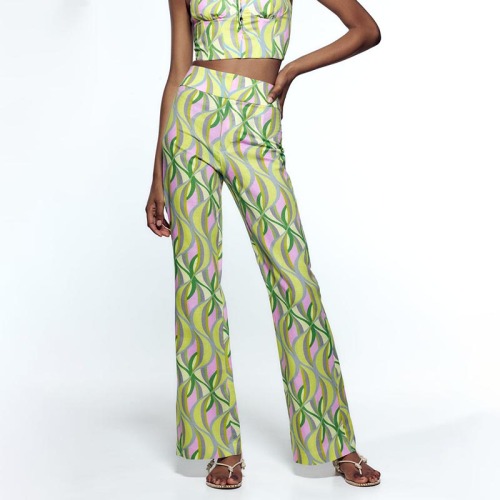 Printed linen-blend flared pants