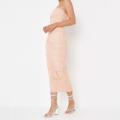 peach ruched mesh seam detail midaxi dress