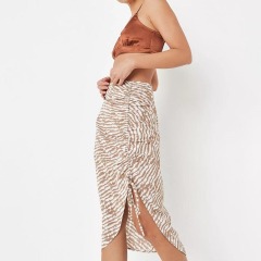 cream zebra print ruched midi skirt