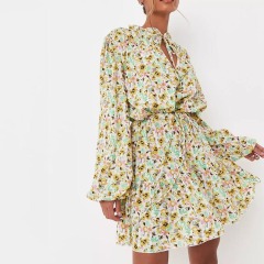 tall cream floral print balloon sleeve mini dress