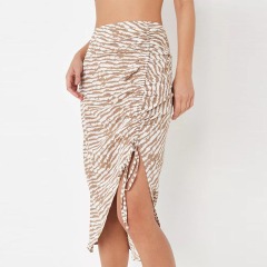 cream zebra print ruched midi skirt