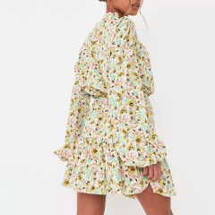 tall cream floral print balloon sleeve mini dress