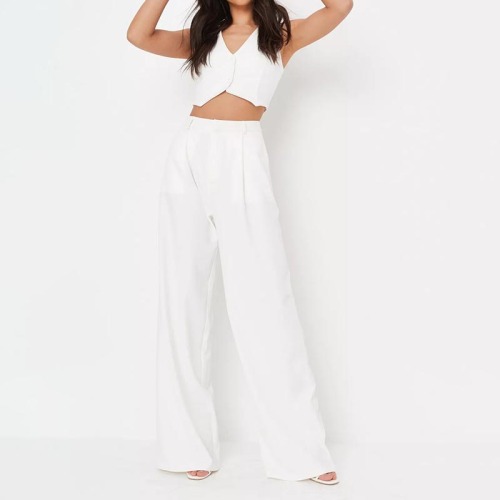 tall white wide leg tailored trousers