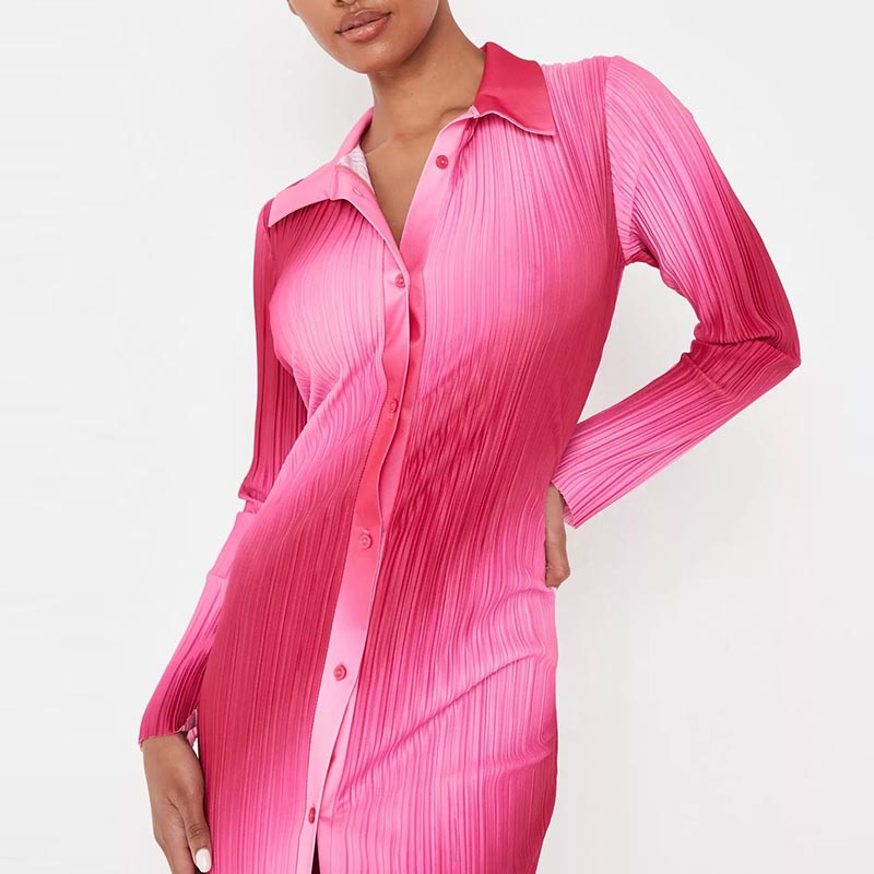 pink ombre button down plisse midaxi shirt dress