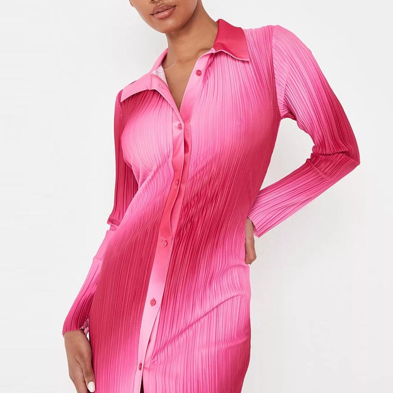 pink ombre button down plisse midaxi shirt dress