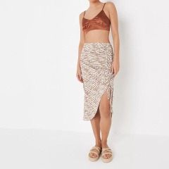 cream zebra print ruched midi skirt