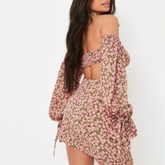pink co ord floral print wrap front mini skirt