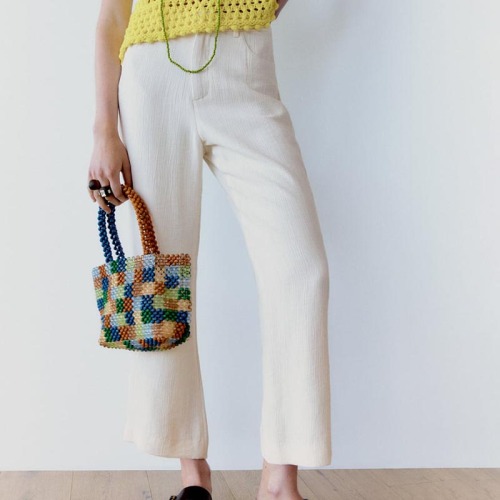 wrinkle-effect micro-flare trousers