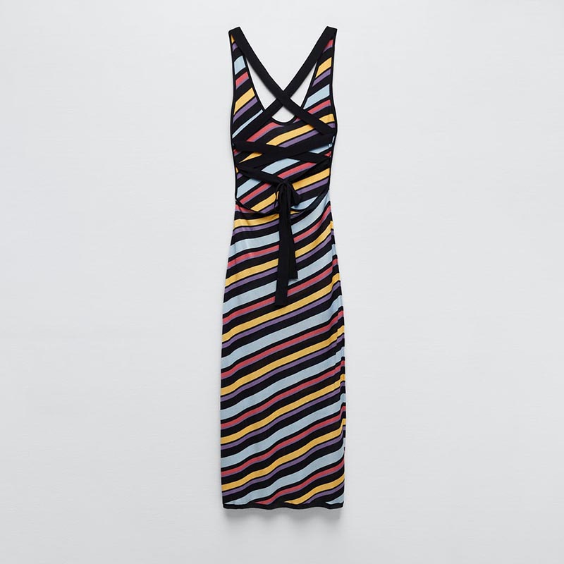 diagonal stripe knit dress
