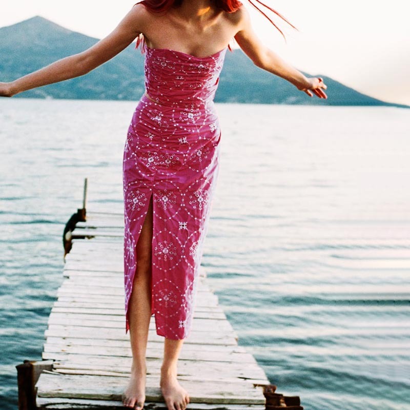 cutout embroidered skirt