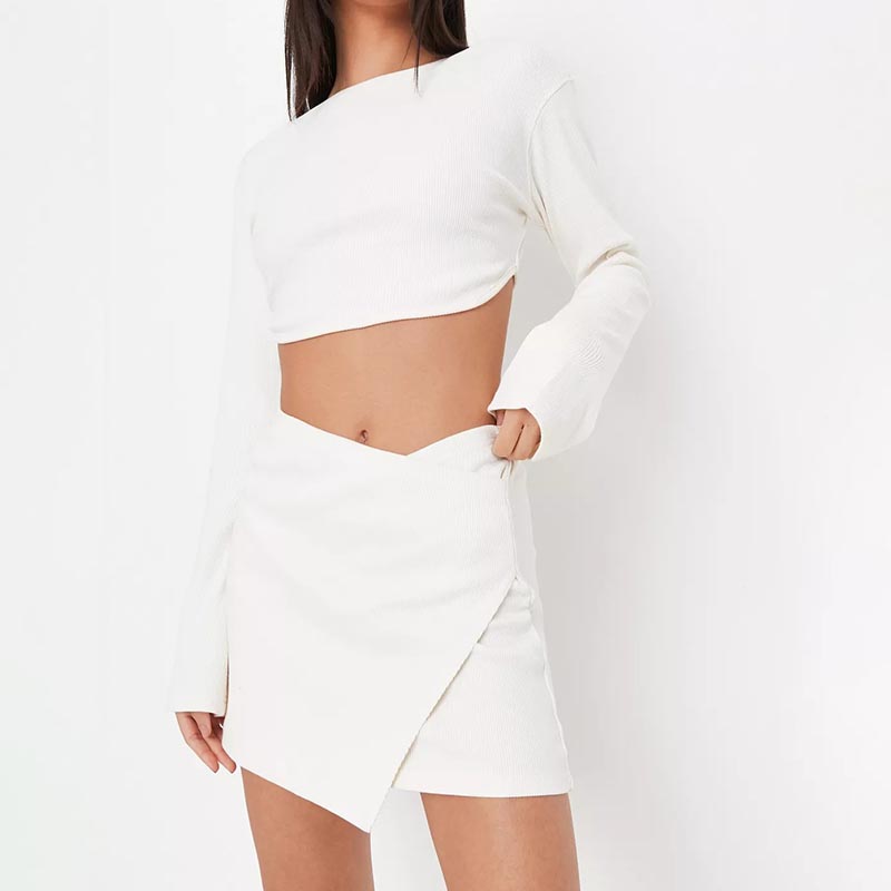 cream co ord rib wrap mini skirt