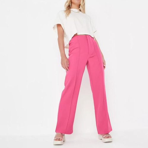 petite pink tailored straight leg trousers